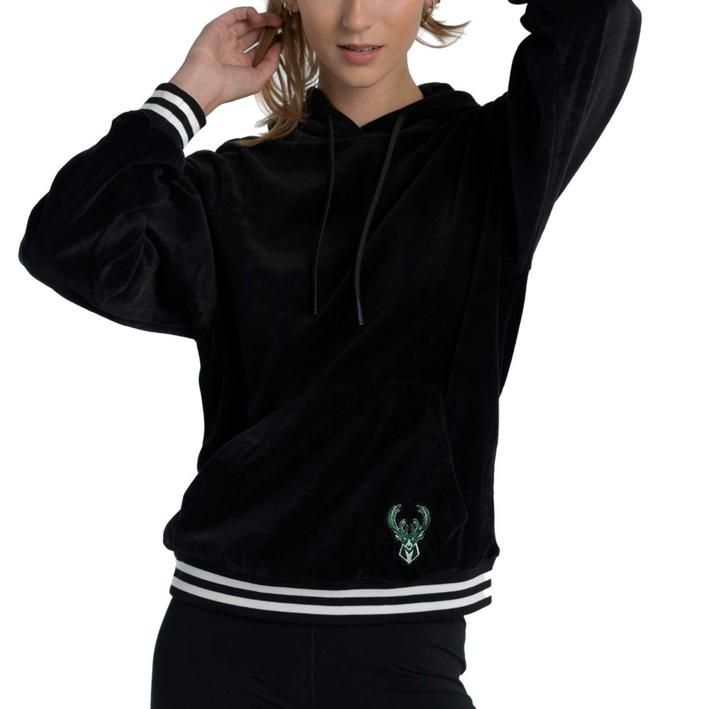 Milwaukee Bucks Lusso Women's Nellie Oversized Velour Pullover Hoodie - Black shop