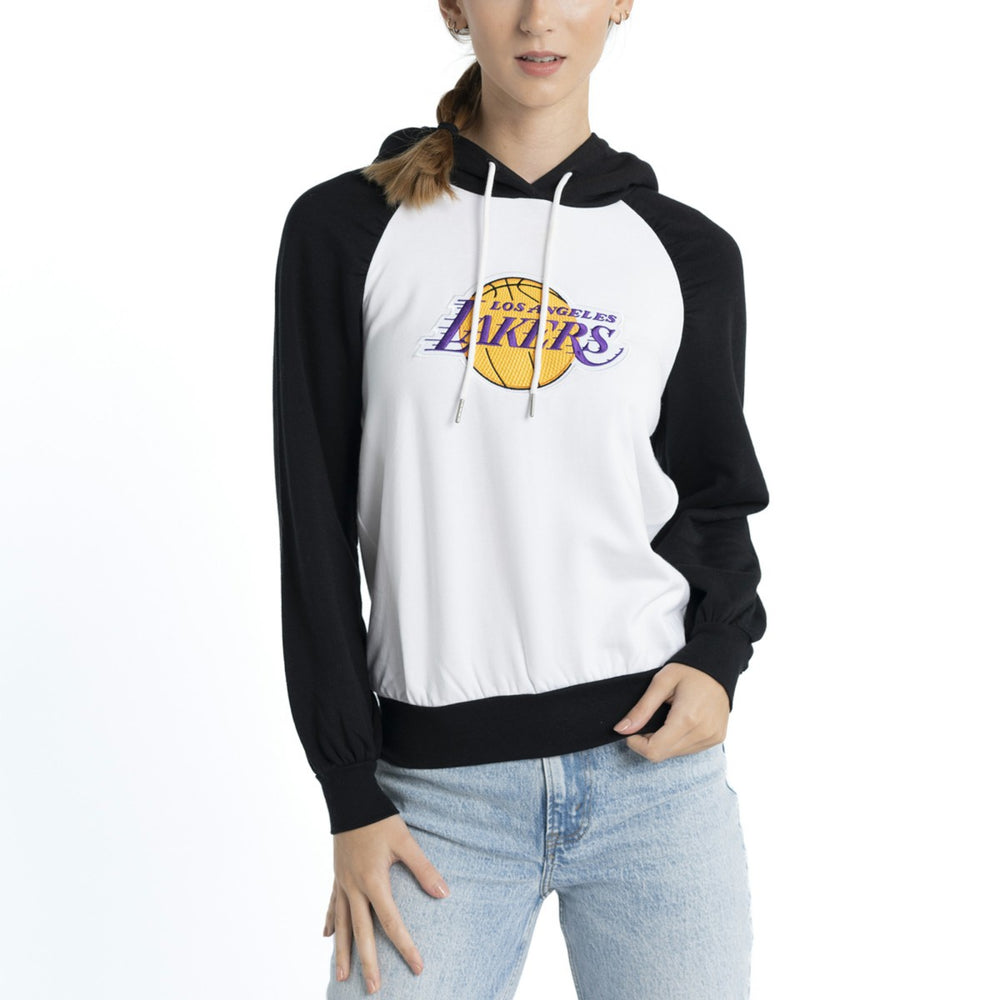 Los Angeles Lakers Lusso Women's Marlowe Tri-Blend Raglan Pullover Hoodie - White on sale