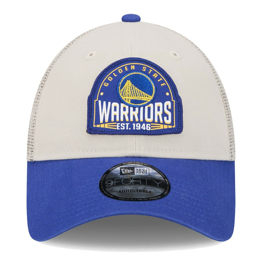 Golden State Warriors Throwback Patch Trucker 9FORTY Adjustable Hat sale - Khaki/Royal | New Era outlet