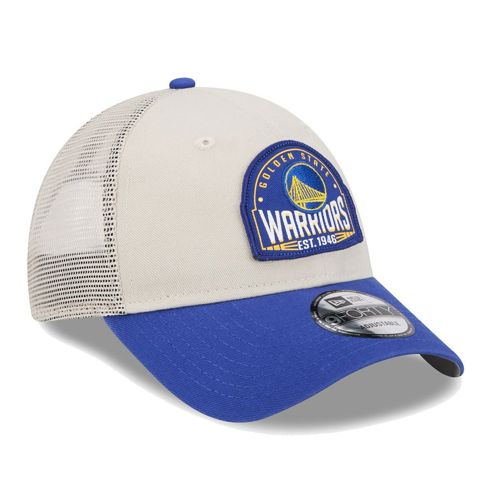 Golden State Warriors Throwback Patch Trucker 9FORTY Adjustable Hat sale - Khaki/Royal | New Era outlet
