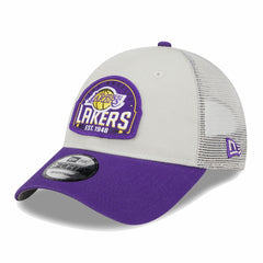 Los Angeles Lakers Throwback Patch Trucker 9FORTY Adjustable Hat - Khaki/Purple | New Era sale