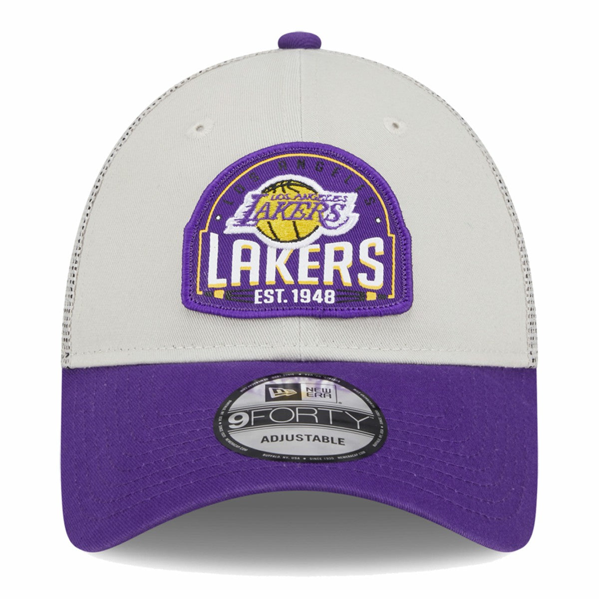 Los Angeles Lakers Throwback Patch Trucker 9FORTY Adjustable Hat - Khaki/Purple | New Era sale