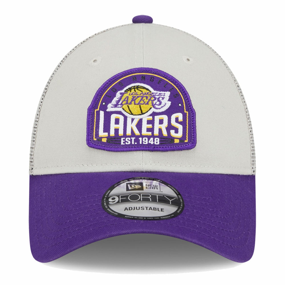 Los Angeles Lakers Throwback Patch Trucker 9FORTY Adjustable Hat - Khaki/Purple | New Era sale