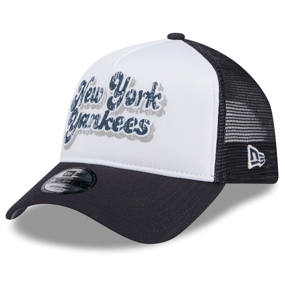 New York Yankees Women's Throwback Team Foam Front A-Frame Trucker 9FORTY Adjustable Hat - White/Navy | New Era