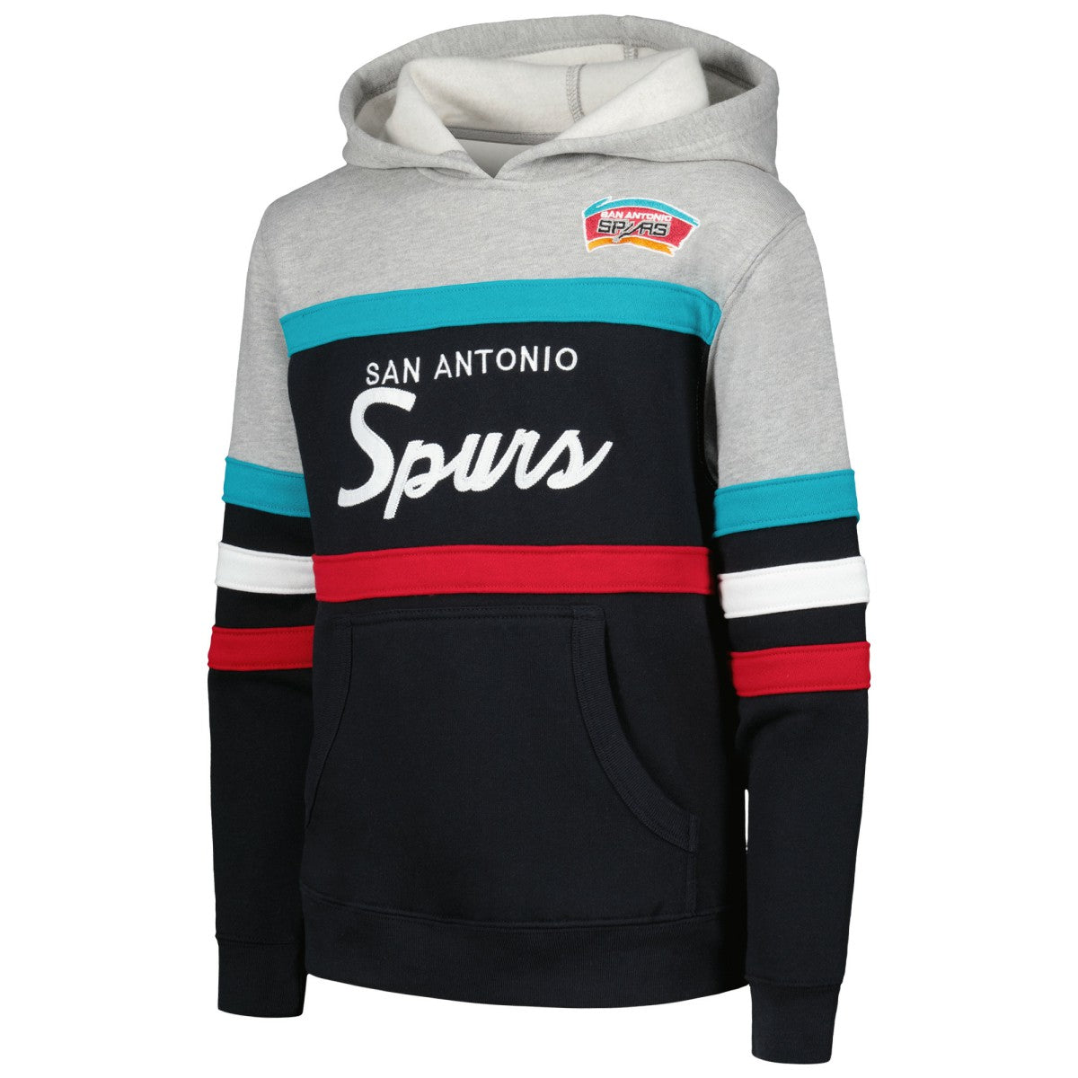San Antonio Spurs Youth Hardwood Classics Head Coach Pullover Hoodie - Black/Heather Gray | Mitchell & Ness cheap