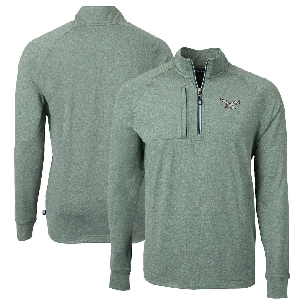 NFL Philadelphia Eagles Cutter & Buck Adapt Eco Knit Heathered Recycled Quarter-Zip Pullover