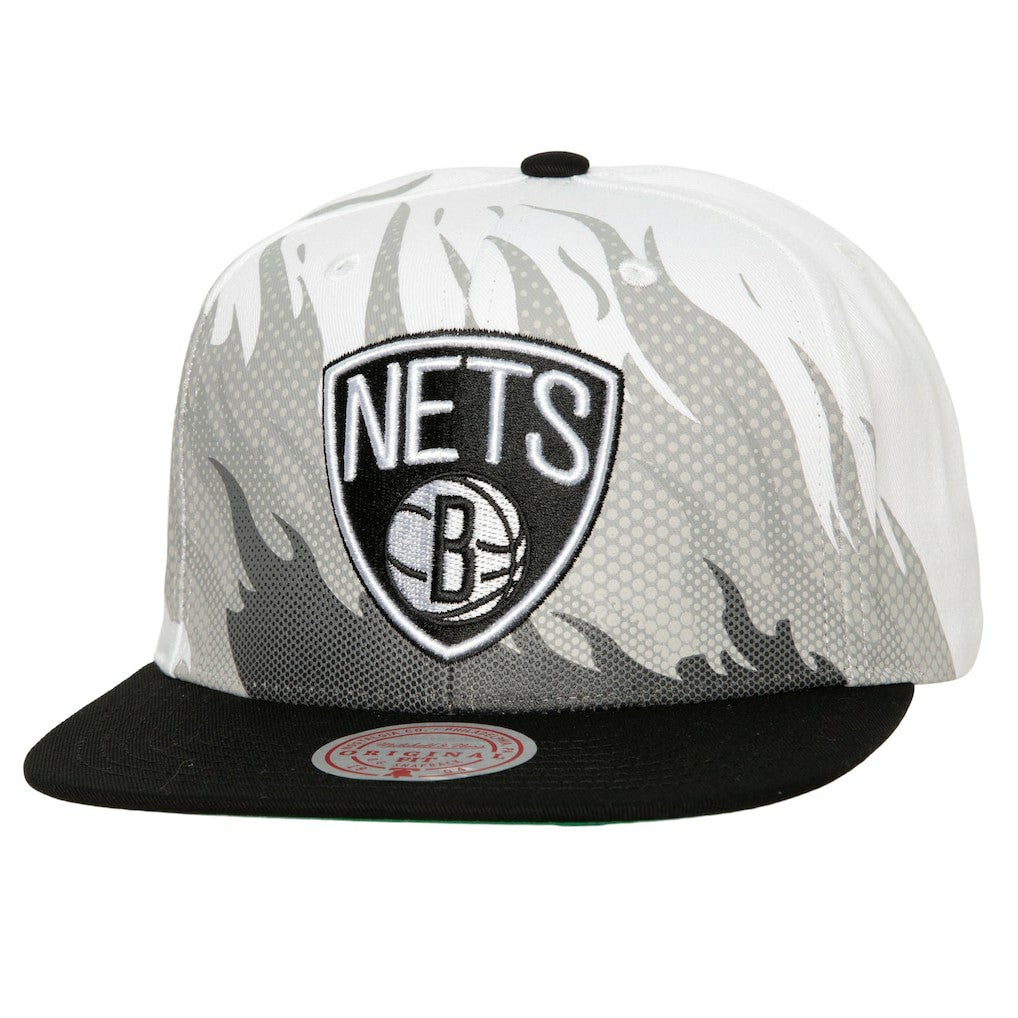 Brooklyn Nets Hot Fire Snapback Hat - White | Mitchell & Ness sale
