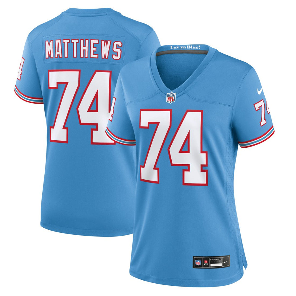 NFL Tennessee Titans Bruce Matthews  Women's Oilers Throwback Retired Player Game Jersey