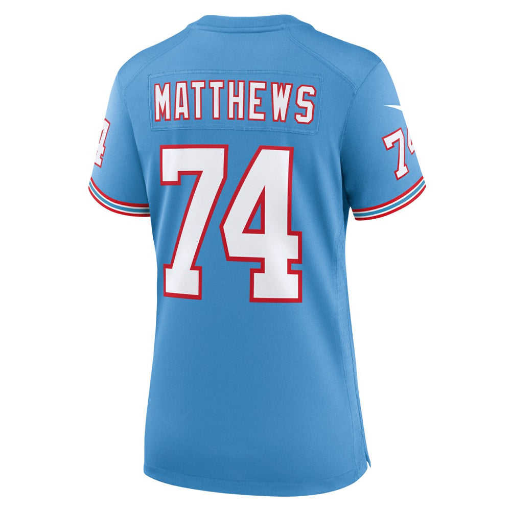 NFL Tennessee Titans Bruce Matthews  Women's Oilers Throwback Retired Player Game Jersey