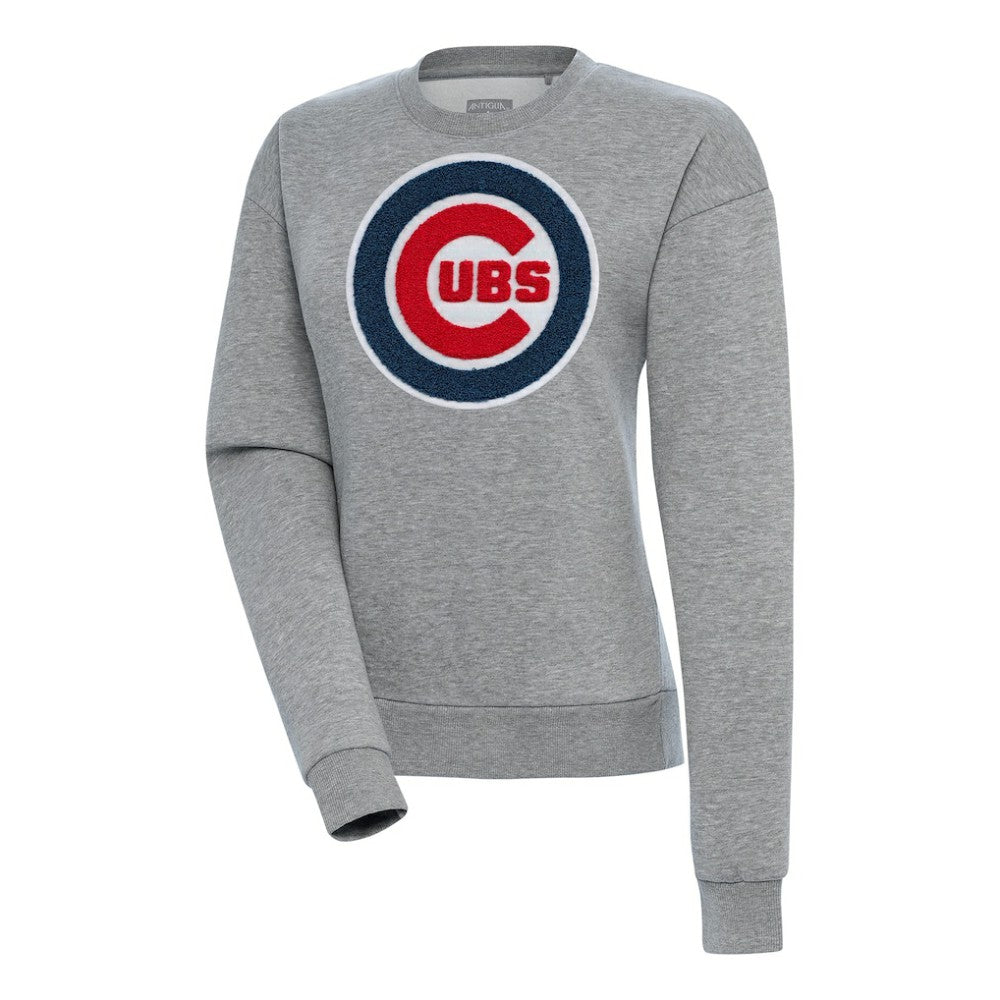 Chicago Cubs Antigua Women's Victory Chenille Pullover Sweatshirt - Heather Gray
