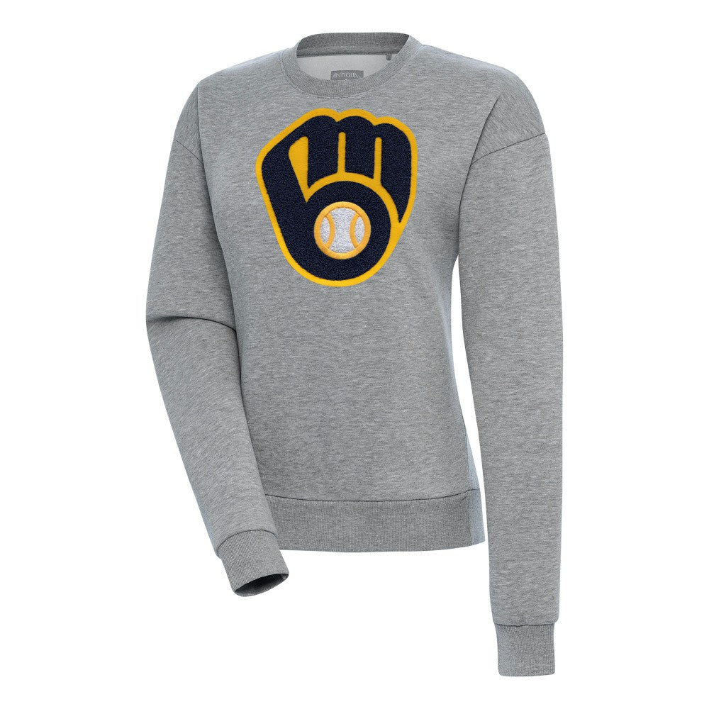 Milwaukee Brewers Antigua Women's Victory Chenille Pullover Sweatshirt - Heather Gray