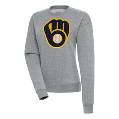 Milwaukee Brewers Antigua Women's Victory Chenille Pullover Sweatshirt - Heather Gray