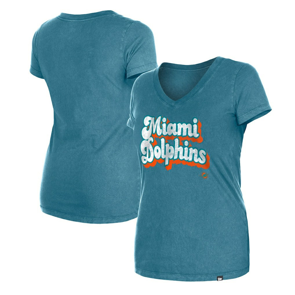 NFL Miami Dolphins Women's Enzyme Wash Low V-Neck T-Shirt