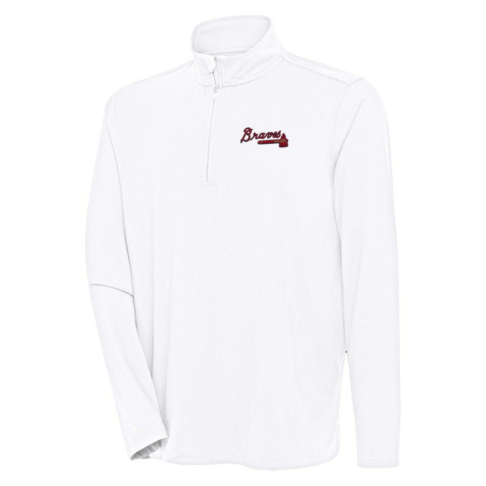Atlanta Braves Antigua Hunk Quarter-Zip Pullover Top - White