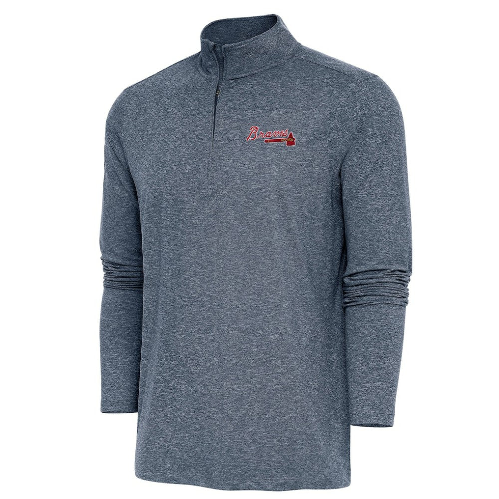 Atlanta Braves Antigua Hunk Quarter-Zip Pullover Top - Heather Navy