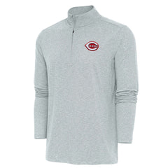 Cincinnati Reds Antigua Hunk Quarter-Zip Pullover Top - Heather Gray