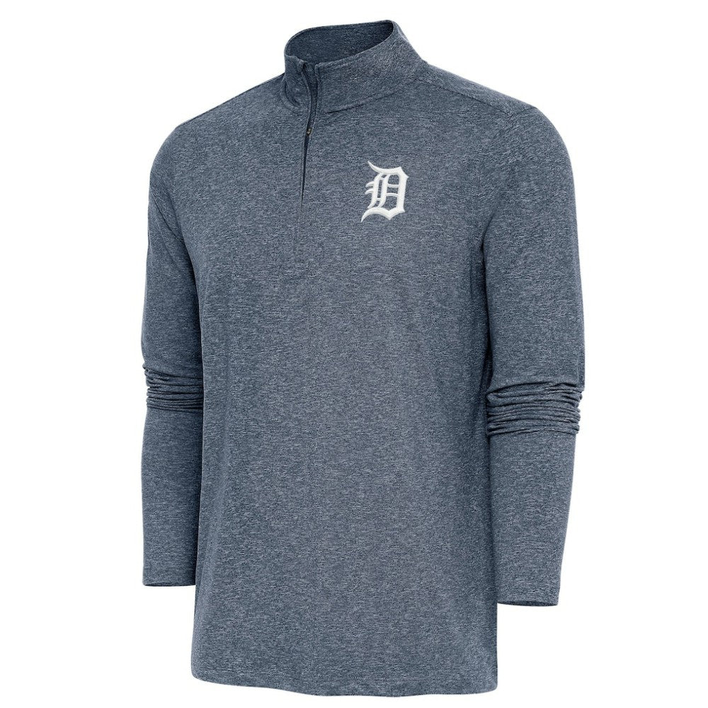 Detroit Tigers Antigua Hunk Quarter-Zip Pullover Top - Heather Navy