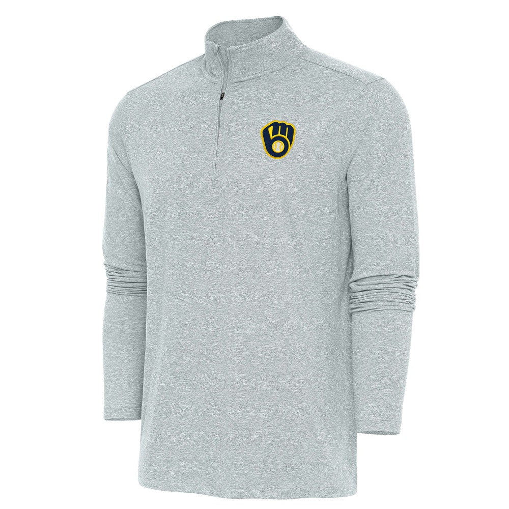 Milwaukee Brewers Antigua Hunk Quarter-Zip Pullover Top - Heather Gray