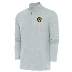 Milwaukee Brewers Antigua Hunk Quarter-Zip Pullover Top - Heather Gray