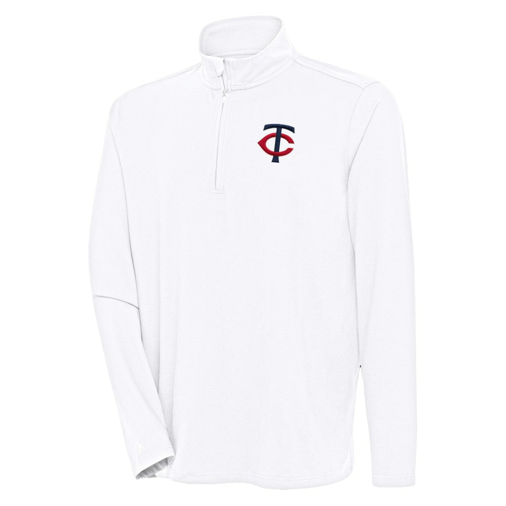 Minnesota Twins Antigua Hunk Quarter-Zip Pullover Top - White