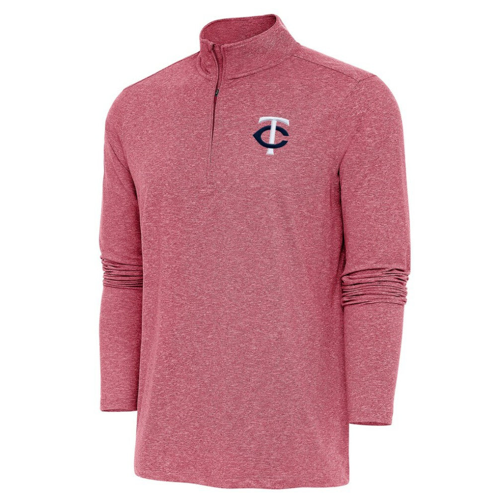 Minnesota Twins Antigua Hunk Quarter-Zip Pullover Top - Heather Red