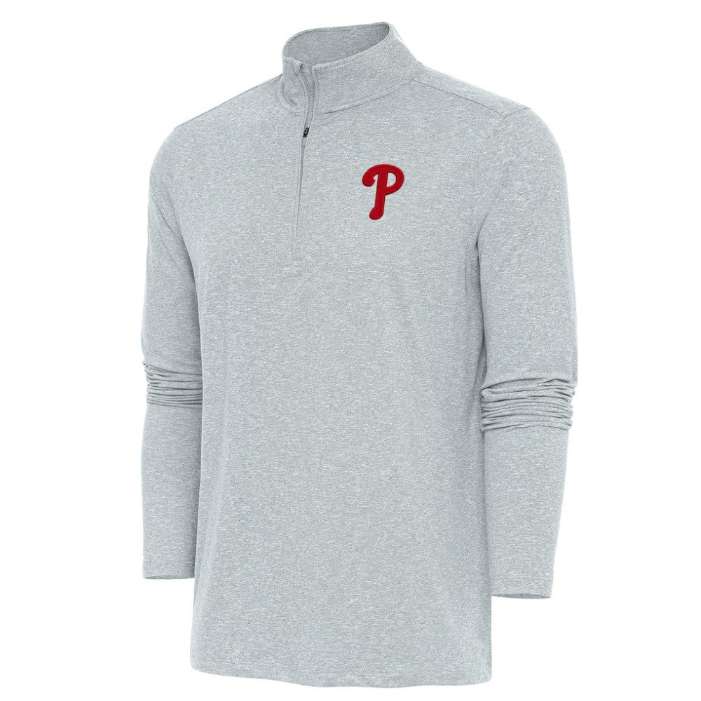 Philadelphia Phillies Antigua Hunk Quarter-Zip Pullover Top - Heather Gray