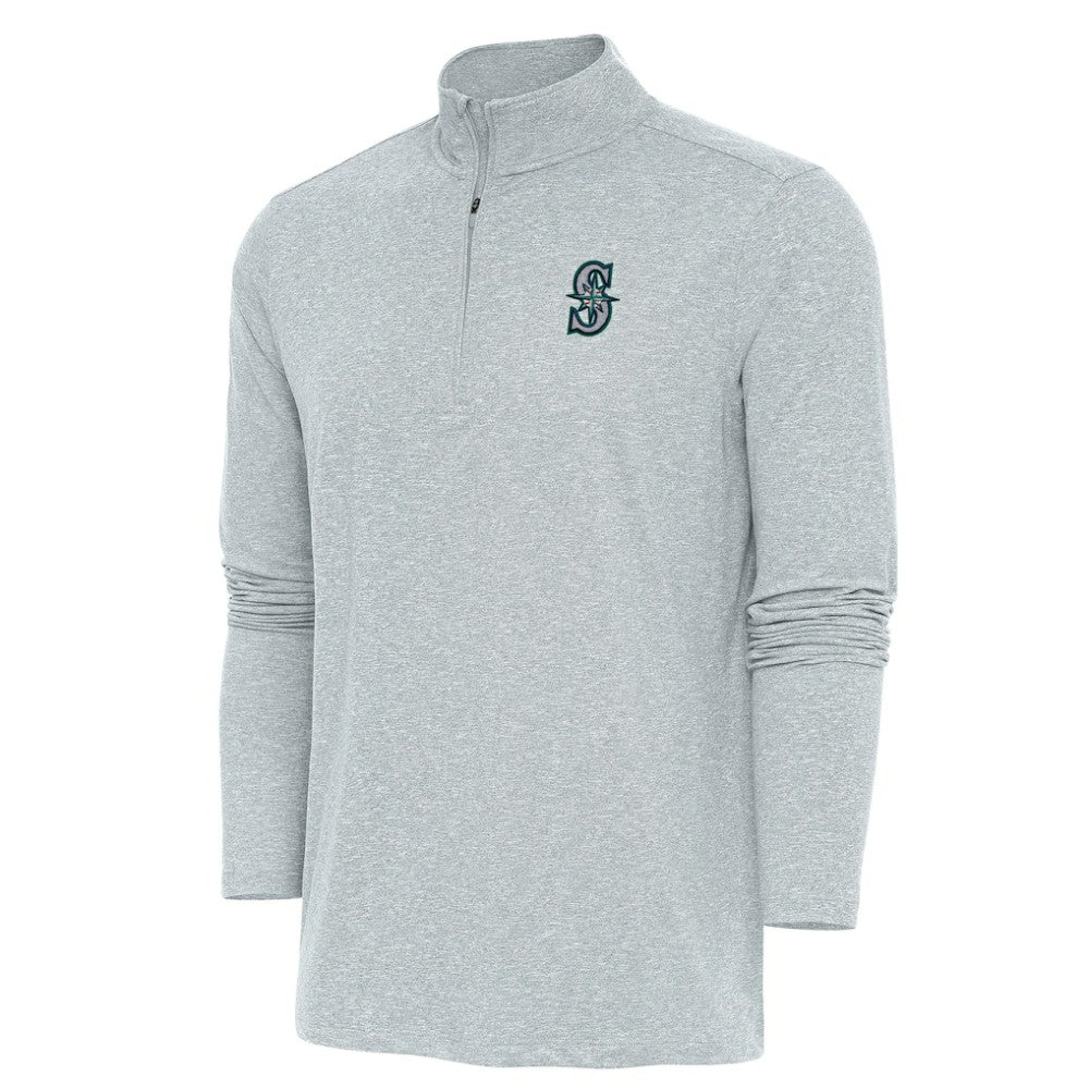Seattle Mariners Antigua Hunk Quarter-Zip Pullover Top - Heather Gray