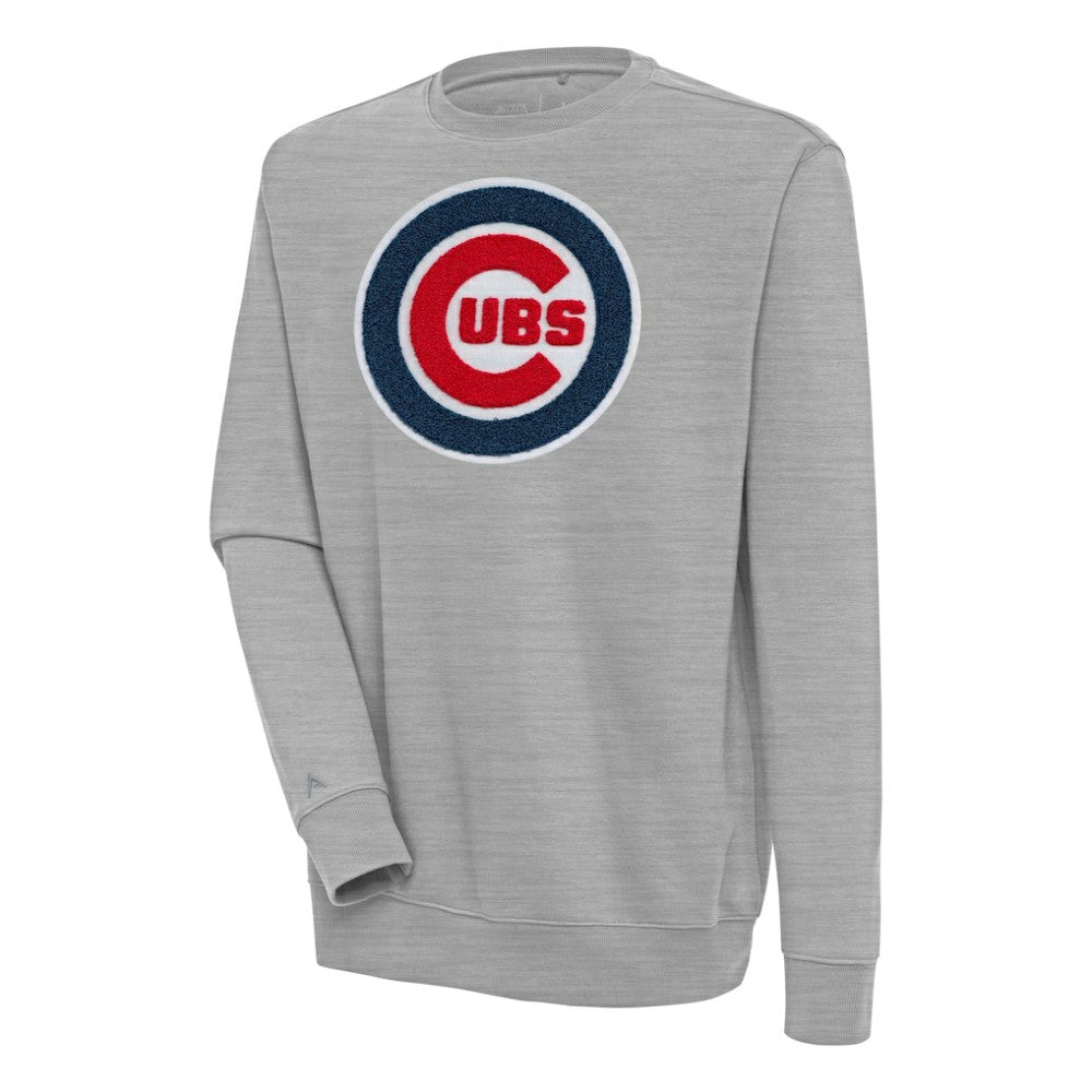 Chicago Cubs Antigua Victory Crewneck Chenille Pullover Sweatshirt - Heather Gray