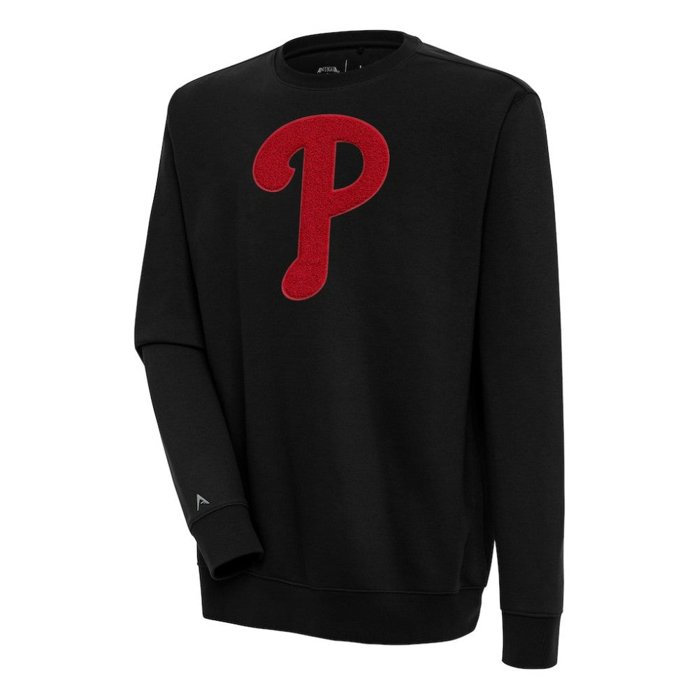 Philadelphia Phillies Antigua Victory Crewneck Chenille Pullover Sweatshirt - Black