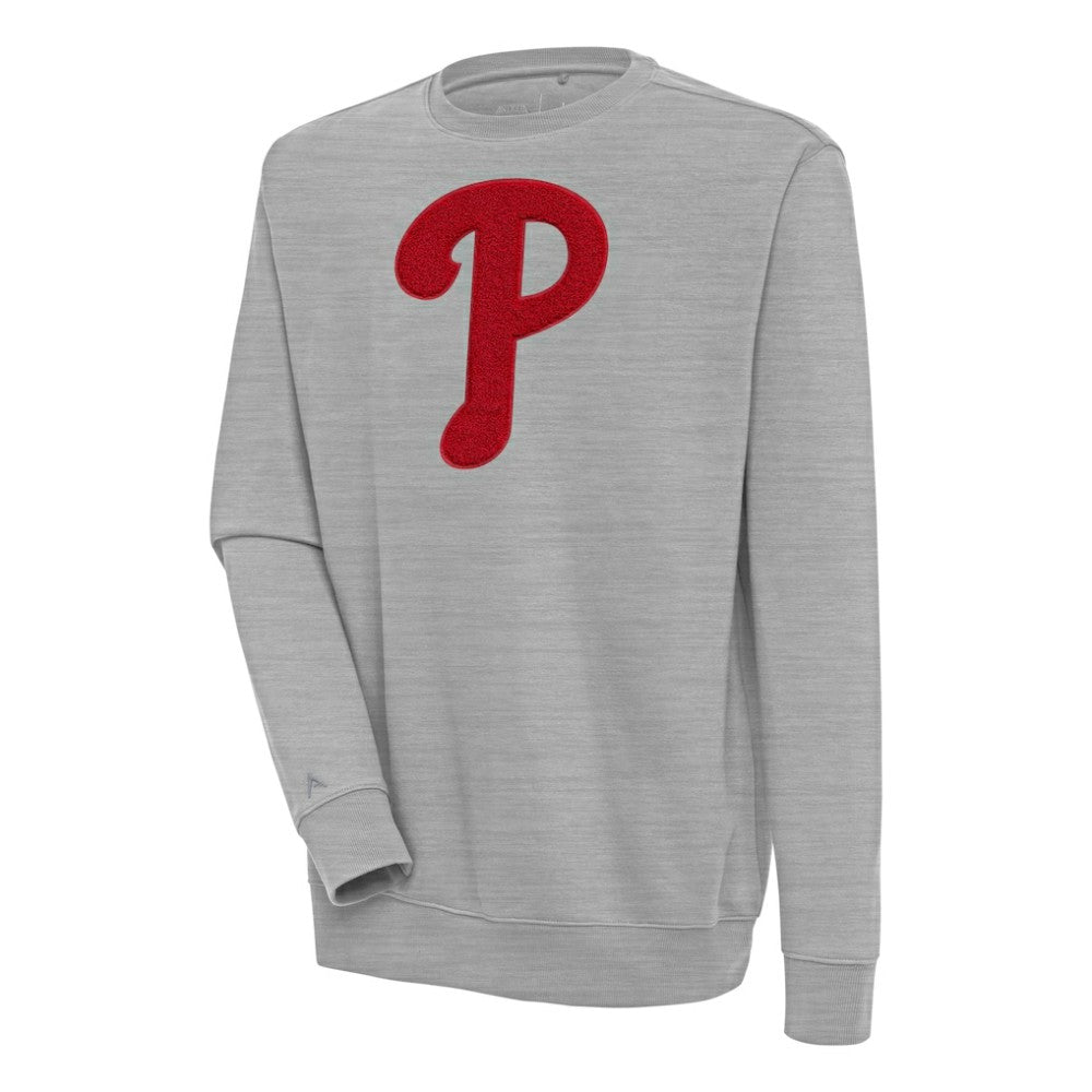 Philadelphia Phillies Antigua Victory Crewneck Chenille Pullover Sweatshirt - Heather Gray