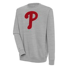 Philadelphia Phillies Antigua Victory Crewneck Chenille Pullover Sweatshirt - Heather Gray