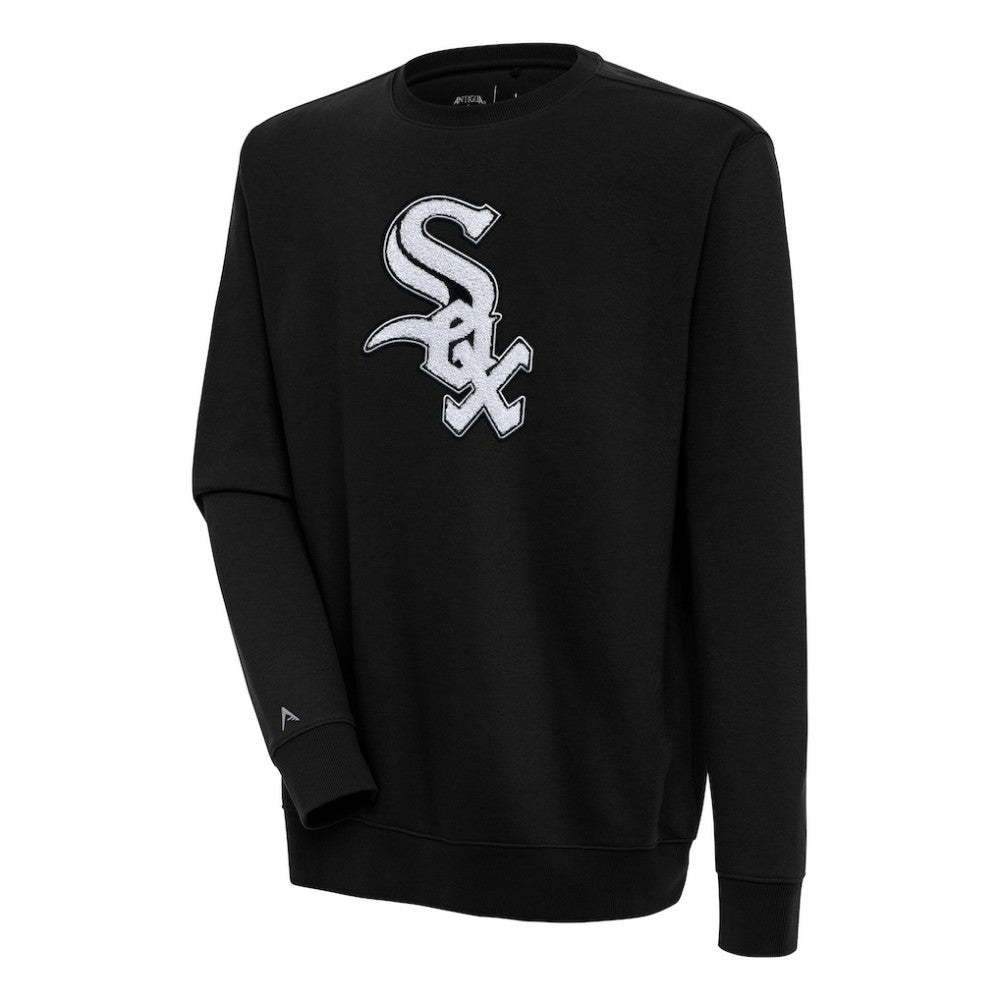 Chicago White Sox Antigua Victory Crewneck Chenille Pullover Sweatshirt - Black