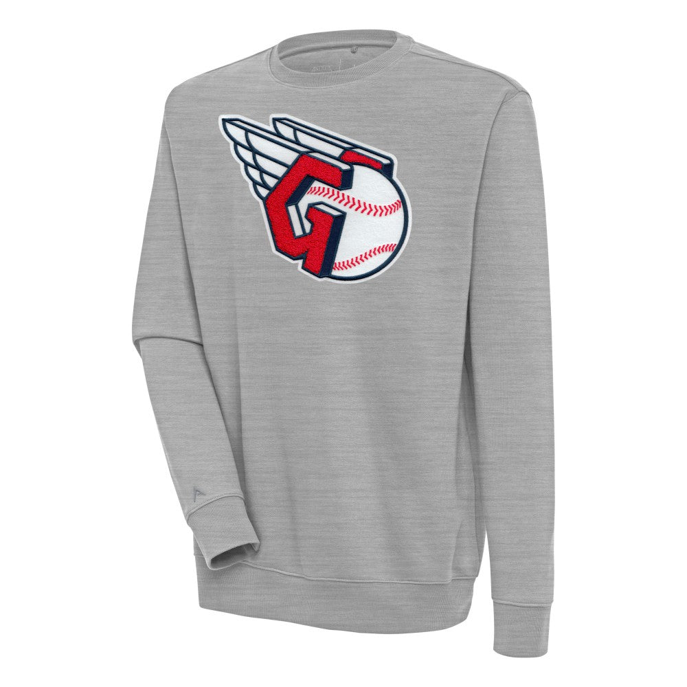 Cleveland Guardians Antigua Victory Crewneck Chenille Pullover Sweatshirt - Heather Gray
