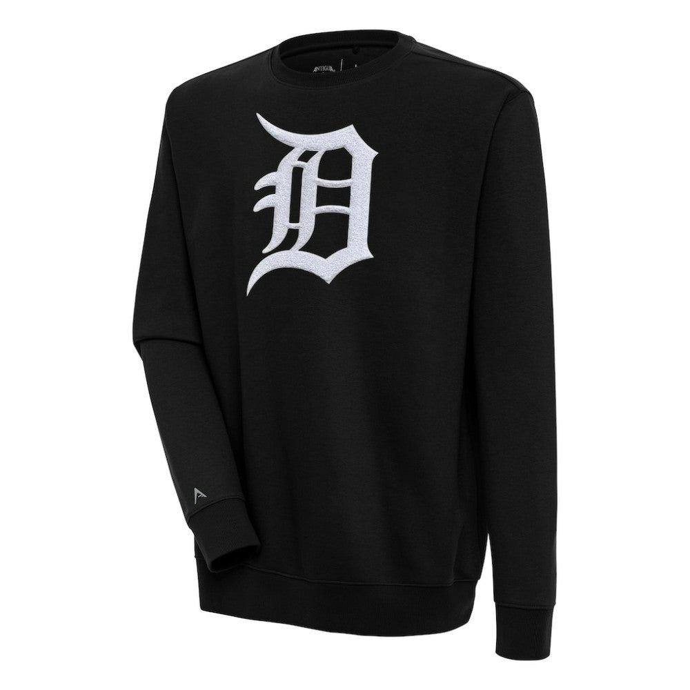 Detroit Tigers Antigua Victory Crewneck Chenille Pullover Sweatshirt - Black