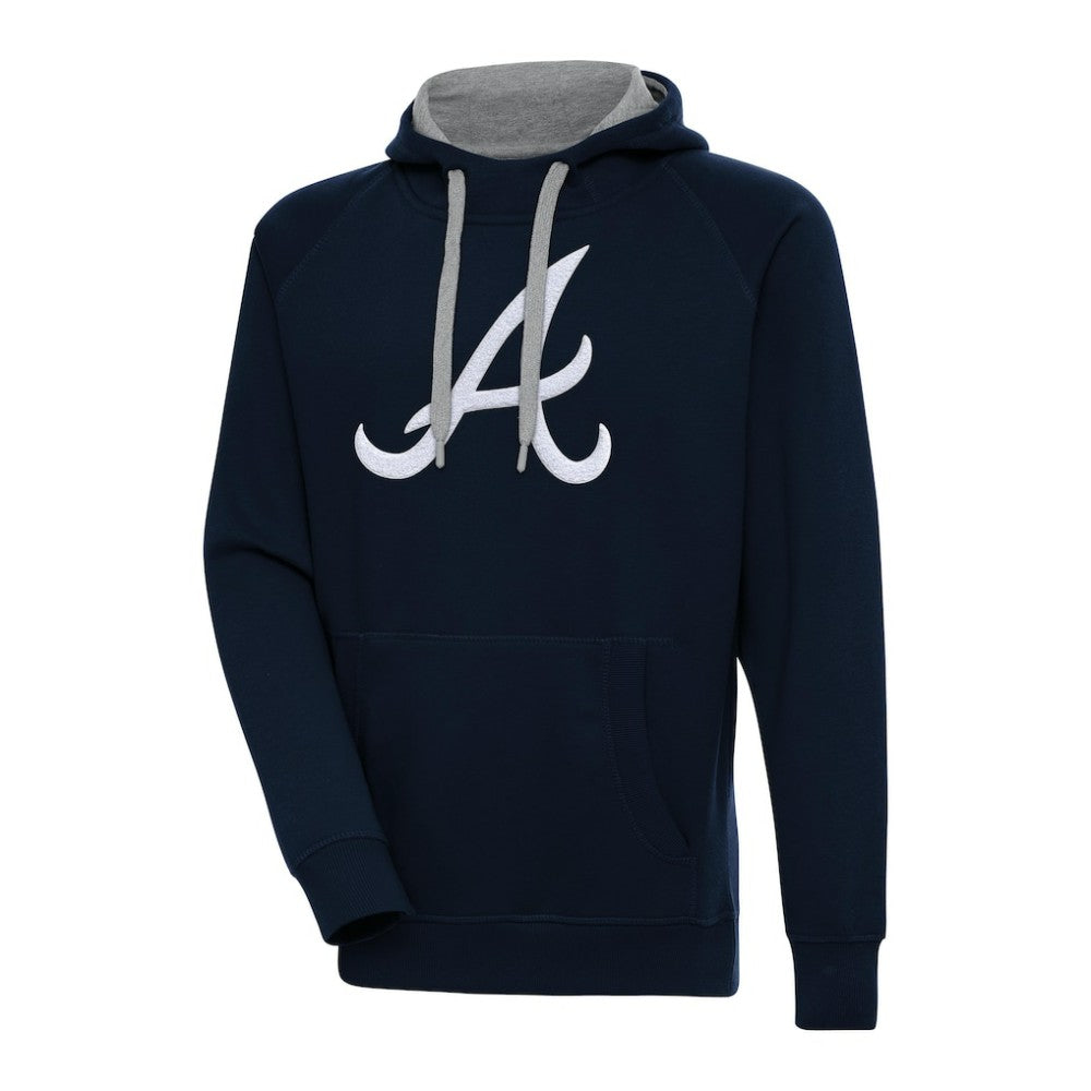 Atlanta Braves Antigua Victory Chenille Pullover Hoodie - Navy