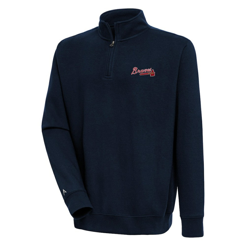 Atlanta Braves Antigua Victory Quarter-Zip Pullover Top - Navy