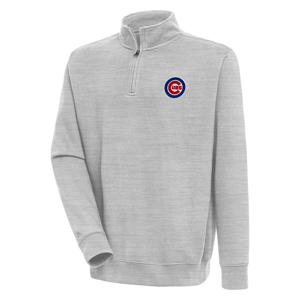 Chicago Cubs Antigua Victory Quarter-Zip Pullover Top - Heather Gray
