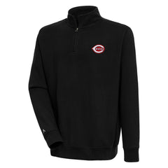 Cincinnati Reds Antigua Victory Quarter-Zip Pullover Top - Black