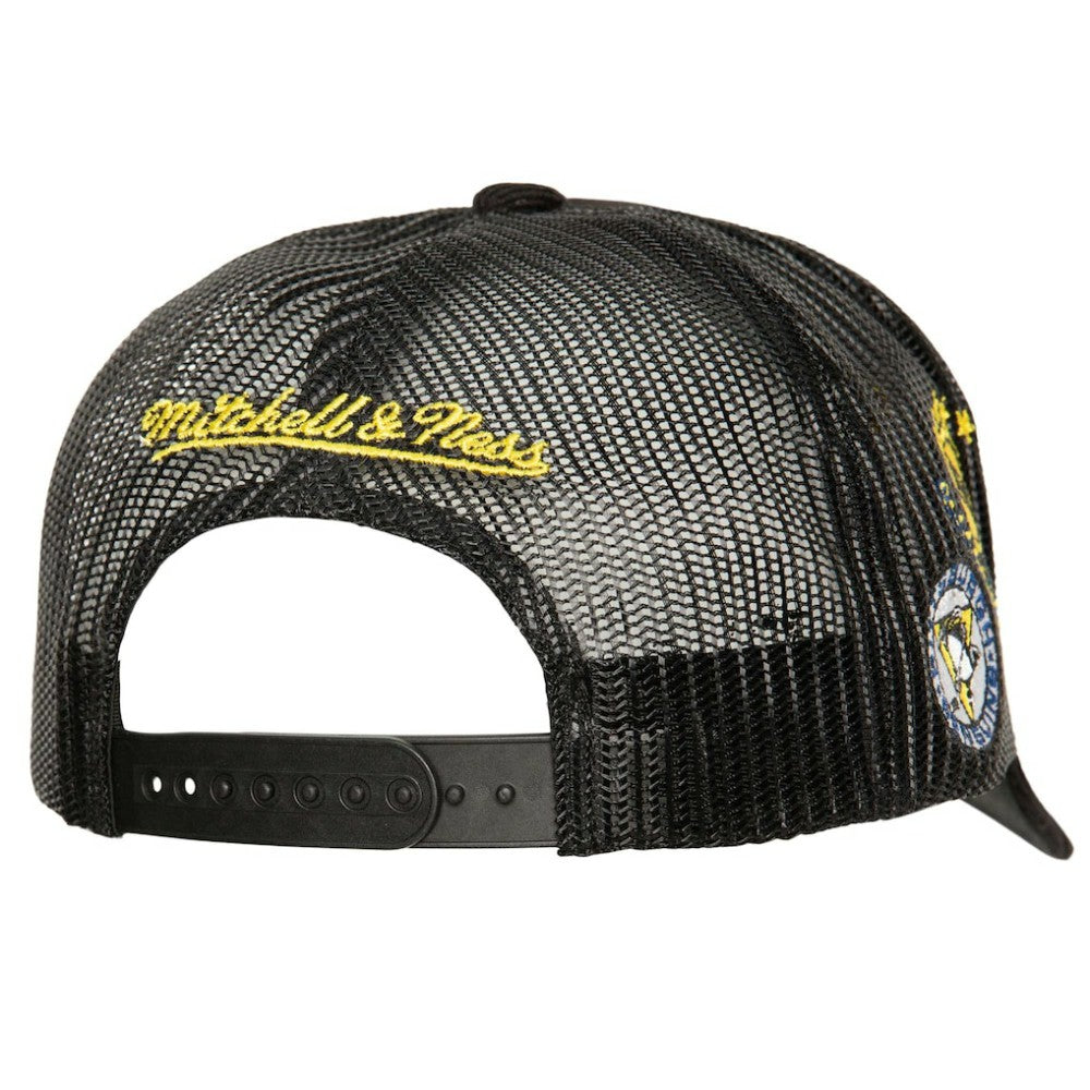 Pittsburgh Penguins Mitchell & Ness Times Up Classic Script Cord Trucker Adjustable Hat