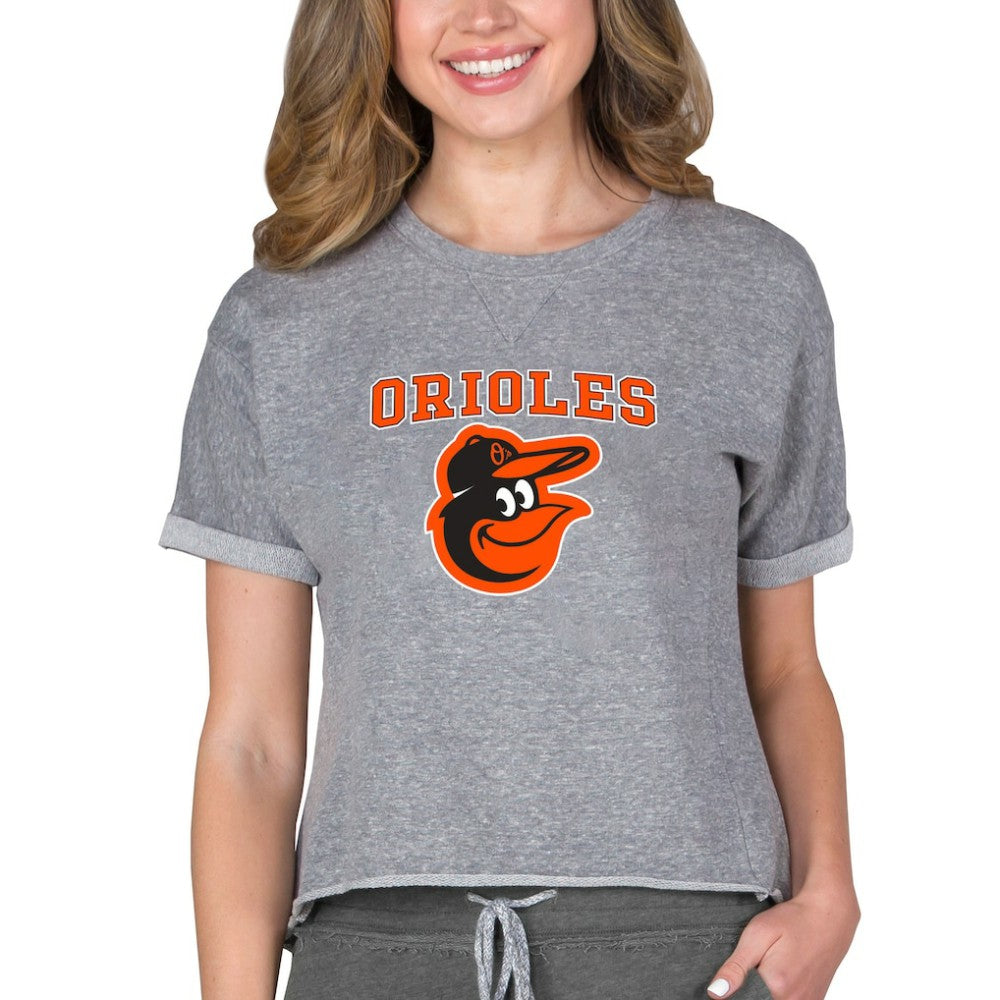 Baltimore Orioles Concepts Sport Women's Tri-Blend Mainstream Terry Short Sleeve Sweatshirt Top - Gray