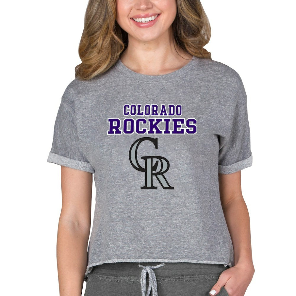 Colorado Rockies Concepts Sport Women's Tri-Blend Mainstream Terry Short Sleeve Sweatshirt Top - Gray