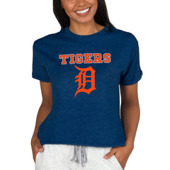 Detroit Tigers Concepts Sport Women's Tri-Blend Mainstream Terry Short Sleeve Sweatshirt Top - Navy