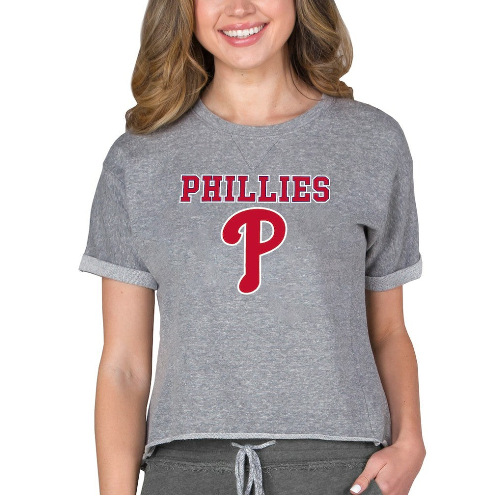 Philadelphia Phillies Concepts Sport Women's Tri-Blend Mainstream Terry Short Sleeve Sweatshirt Top - Gray