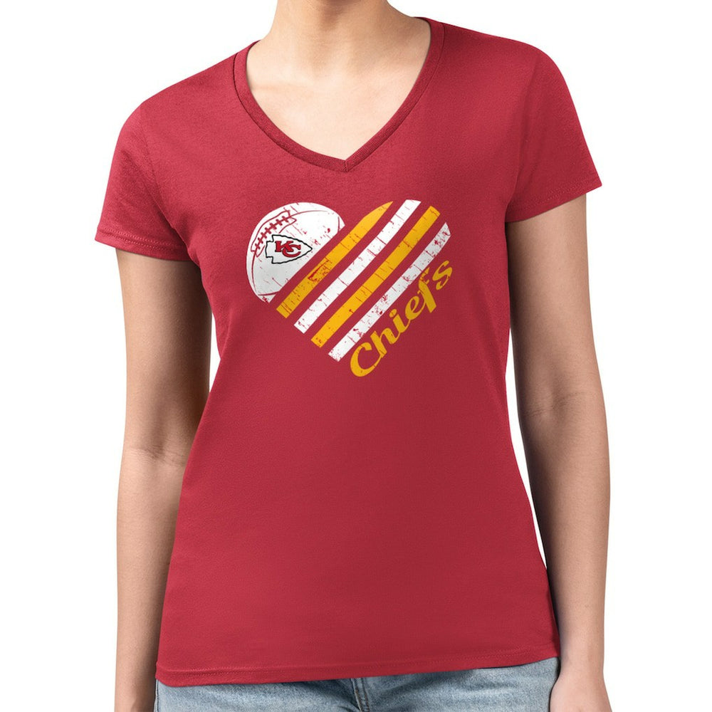 NFL Kansas City Chiefs G-III 4Her by Carl Banks Women's Super-Slim Fit Lightweight Heart Graphic V-Neck T-Shirt