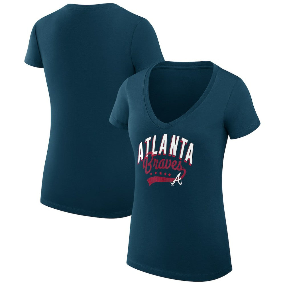 Atlanta Braves G-III 4Her by Carl Banks Women's Super-Slim Fit Lightweight Filigree Team V-Neck T-Shirt - Navy