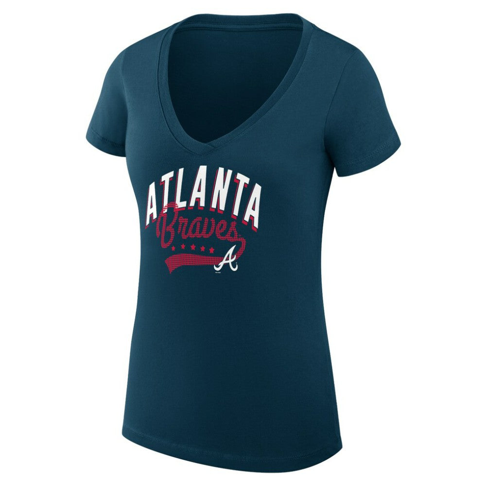 Atlanta Braves G-III 4Her by Carl Banks Women's Super-Slim Fit Lightweight Filigree Team V-Neck T-Shirt - Navy