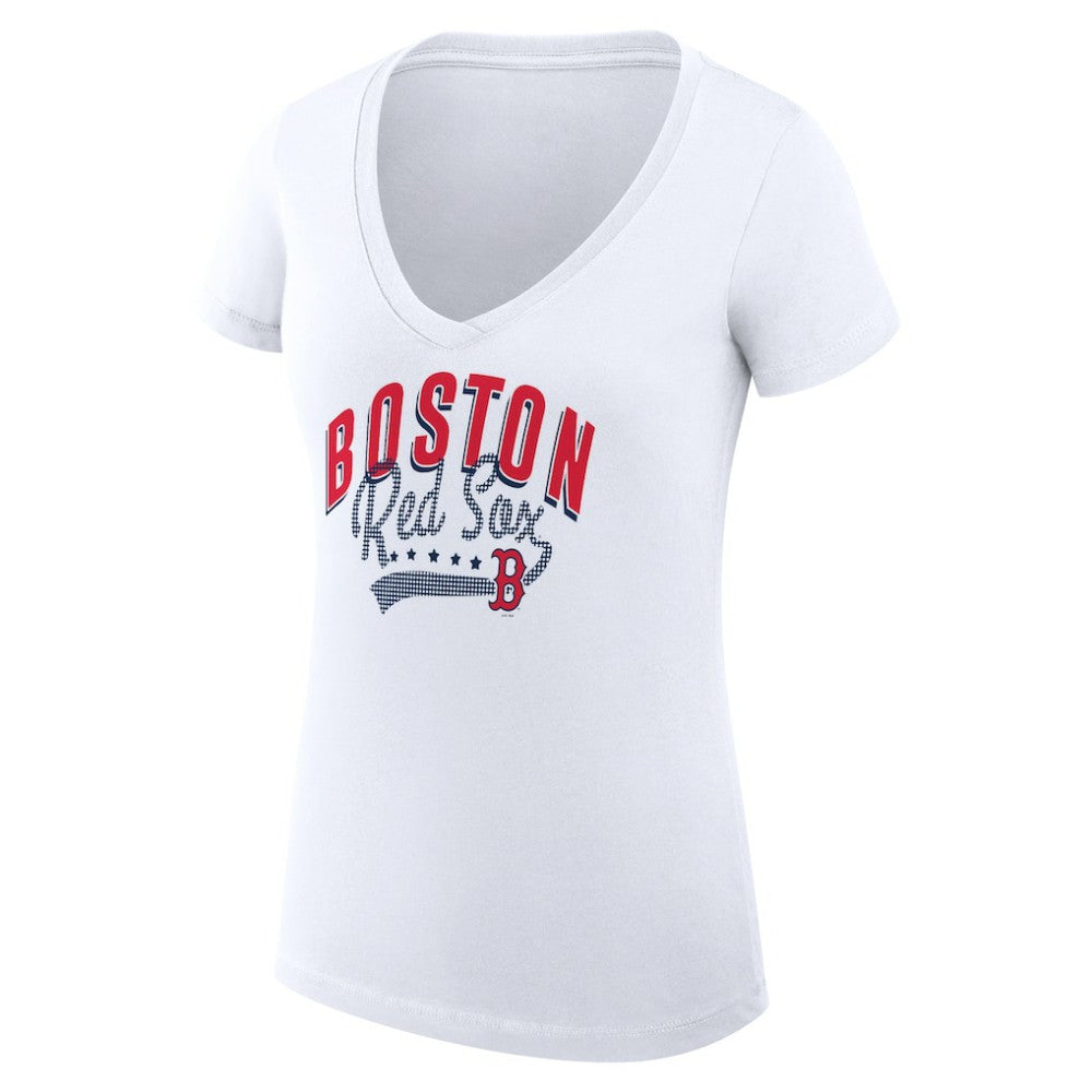 Boston Red Sox G-III 4Her by Carl Banks Women's Super-Slim Fit Lightweight Filigree Team V-Neck T-Shirt - White