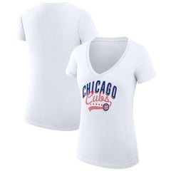 Chicago Cubs G-III 4Her by Carl Banks Women's Super-Slim Fit Lightweight Filigree Team V-Neck T-Shirt - White
