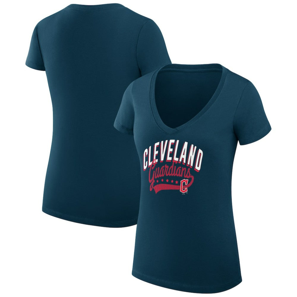 Cleveland Guardians G-III 4Her by Carl Banks Women's Super-Slim Fit Lightweight Filigree Team V-Neck T-Shirt - Navy