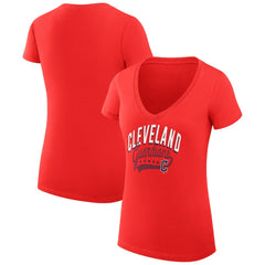 Cleveland Guardians G-III 4Her by Carl Banks Women's Super-Slim Fit Lightweight Filigree Team V-Neck T-Shirt - Red